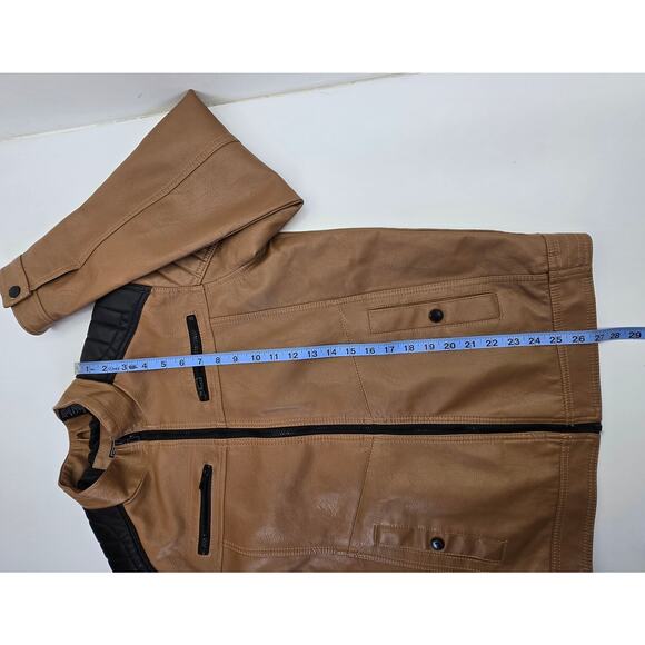 Distortion Motorcycle Jacket Brown Faux Leather Biker Coat Men's M - Picture 5 of 7